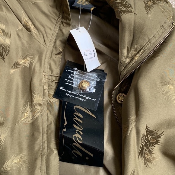 NWT Mureli Pure Silk Metallic Gold Feather Print Retro Bomber Jacket - Picture 7 of 13